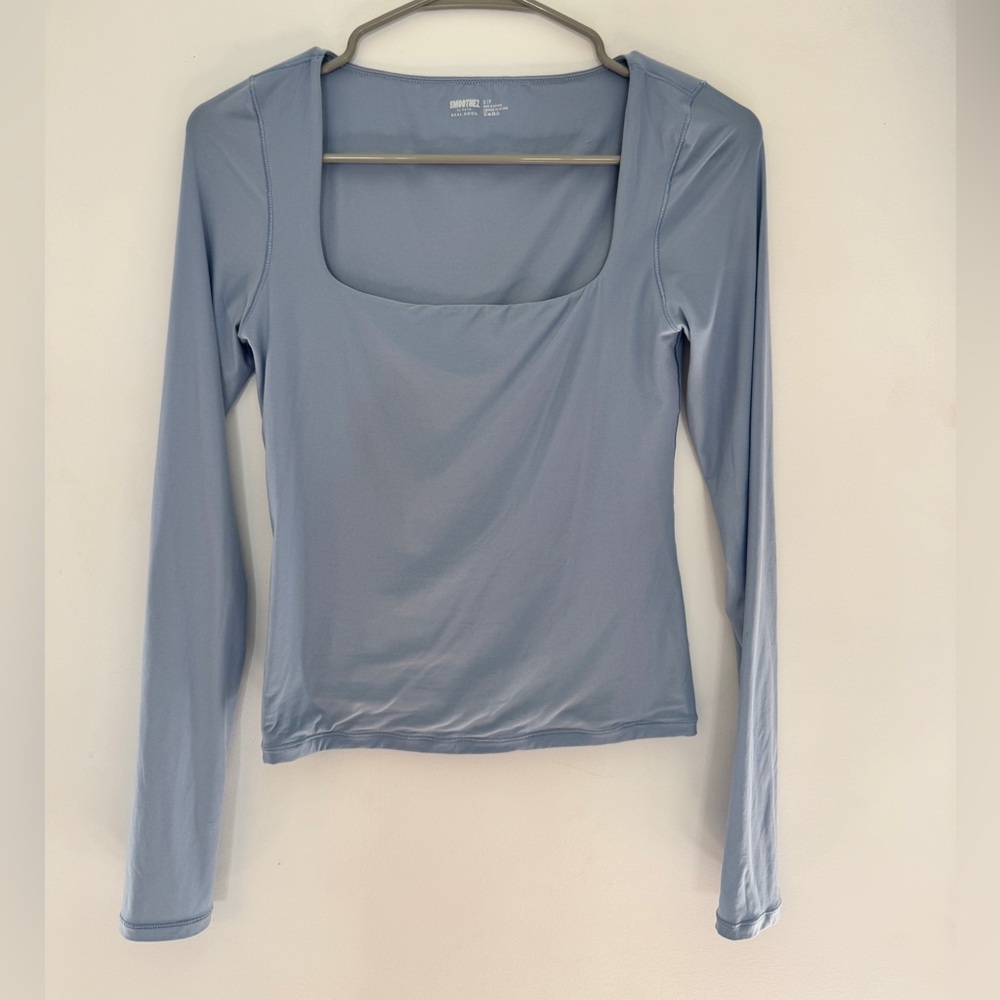 aerie Square Neck Long Sleeve Top in Light Blue